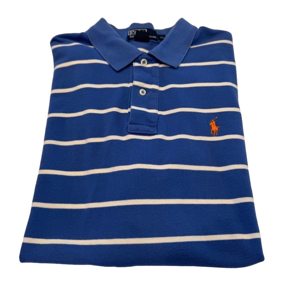 Ralph Lauren Polo Shirt Mens Sz XL  Blue Striped Short Sleeve Cotton Pony Logo